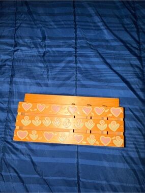 Wooden Decorative Wall Rack in Orange with Pink Hearts
